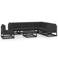 vidaXL 8 Piece Patio Lounge Set with Cushions Black Solid Pinewood