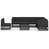 vidaXL 8 Piece Patio Lounge Set with Cushions Black Solid Pinewood