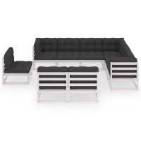 vidaXL 9 Piece Patio Lounge Set with Cushions White Solid Pinewood