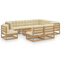 vidaXL 10 Piece Patio Lounge Set&Cushions Honey Brown Solid Pinewood