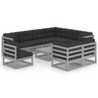 vidaXL 10 Piece Patio Lounge Set with Cushions Gray Solid Pinewood