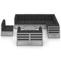 vidaXL 10 Piece Patio Lounge Set with Cushions Gray Solid Pinewood