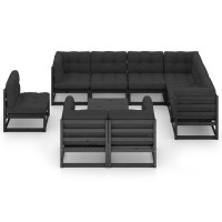 vidaXL 10 Piece Patio Lounge Set with Cushions Black Solid Pinewood