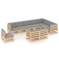 vidaXL 10 Piece Patio Lounge Set with Cushions Solid Pinewood