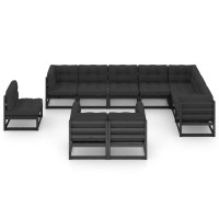 vidaXL 10 Piece Patio Lounge Set with Cushions Black Solid Pinewood