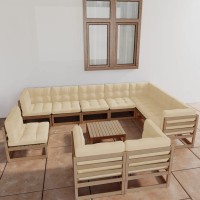 vidaXL 11 Piece Patio Lounge Set&Cushions Honey Brown Solid Pinewood