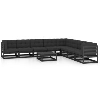 vidaXL 9 Piece Patio Lounge Set with Cushions Black Solid Pinewood