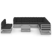 vidaXL 10 Piece Patio Lounge Set with Cushions Gray Solid Pinewood