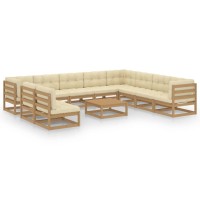 vidaXL 11 Piece Patio Lounge Set&Cushions Honey Brown Solid Pinewood