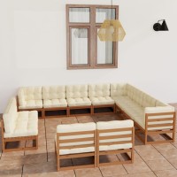 vidaXL 12 Piece Patio Lounge Set&Cushions Honey Brown Solid Pinewood