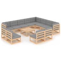 vidaXL 13 Piece Patio Lounge Set with Cushions Solid Pinewood