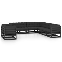 vidaXL 9 Piece Patio Lounge Set with Cushions Black Solid Pinewood