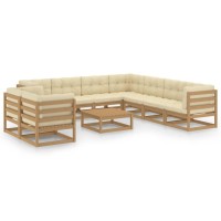 vidaXL 10 Piece Patio Lounge Set&Cushions Honey Brown Solid Pinewood