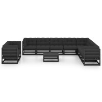 vidaXL 11 Piece Patio Lounge Set with Cushions Black Solid Pinewood