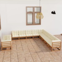 vidaXL 11 Piece Patio Lounge Set&Cushions Honey Brown Solid Pinewood