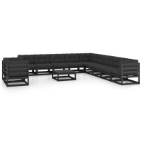 vidaXL 12 Piece Patio Lounge Set with Cushions Black Solid Pinewood