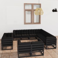 vidaXL 11 Piece Patio Lounge Set with Cushions Black Solid Pinewood