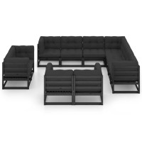 vidaXL 11 Piece Patio Lounge Set with Cushions Black Solid Pinewood