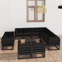 vidaXL 12 Piece Patio Lounge Set with Cushions Black Solid Pinewood