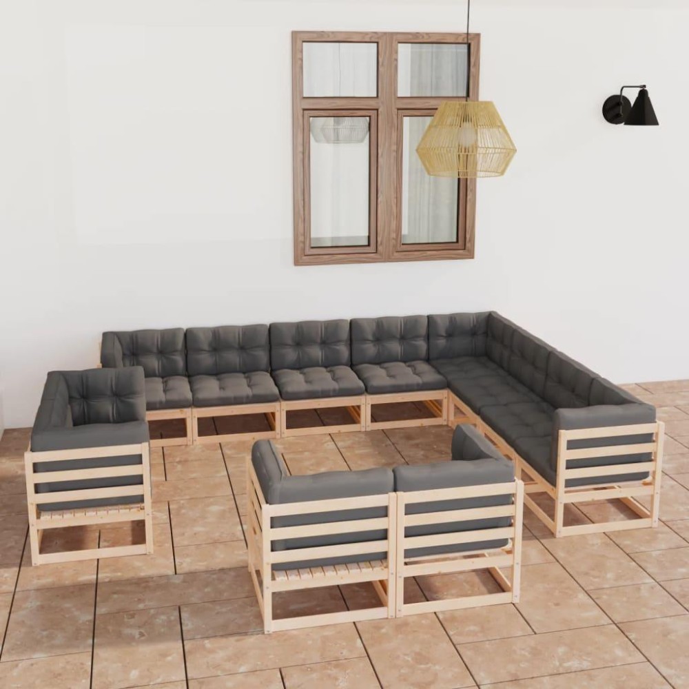 vidaXL 12 Piece Patio Lounge Set with Cushions Solid Pinewood