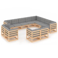 vidaXL 12 Piece Patio Lounge Set with Cushions Solid Pinewood