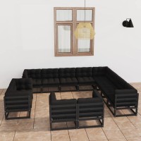 vidaXL 12 Piece Patio Lounge Set with Cushions Black Solid Pinewood