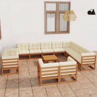 vidaXL 13 Piece Patio Lounge Set&Cushions Honey Brown Solid Pinewood