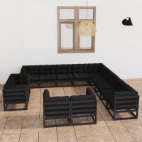 vidaXL 13 Piece Patio Lounge Set with Cushions Black Solid Pinewood