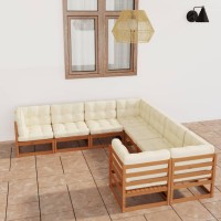 vidaXL 8 Piece Patio Lounge Set & Cushions Honey Brown Solid Pinewood