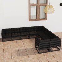 vidaXL 9 Piece Patio Lounge Set with Cushions Black Solid Pinewood