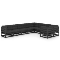 vidaXL 9 Piece Patio Lounge Set with Cushions Black Solid Pinewood