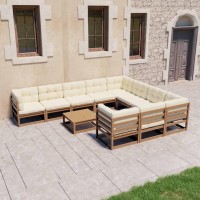 vidaXL 11 Piece Patio Lounge Set&Cushions Honey Brown Solid Pinewood