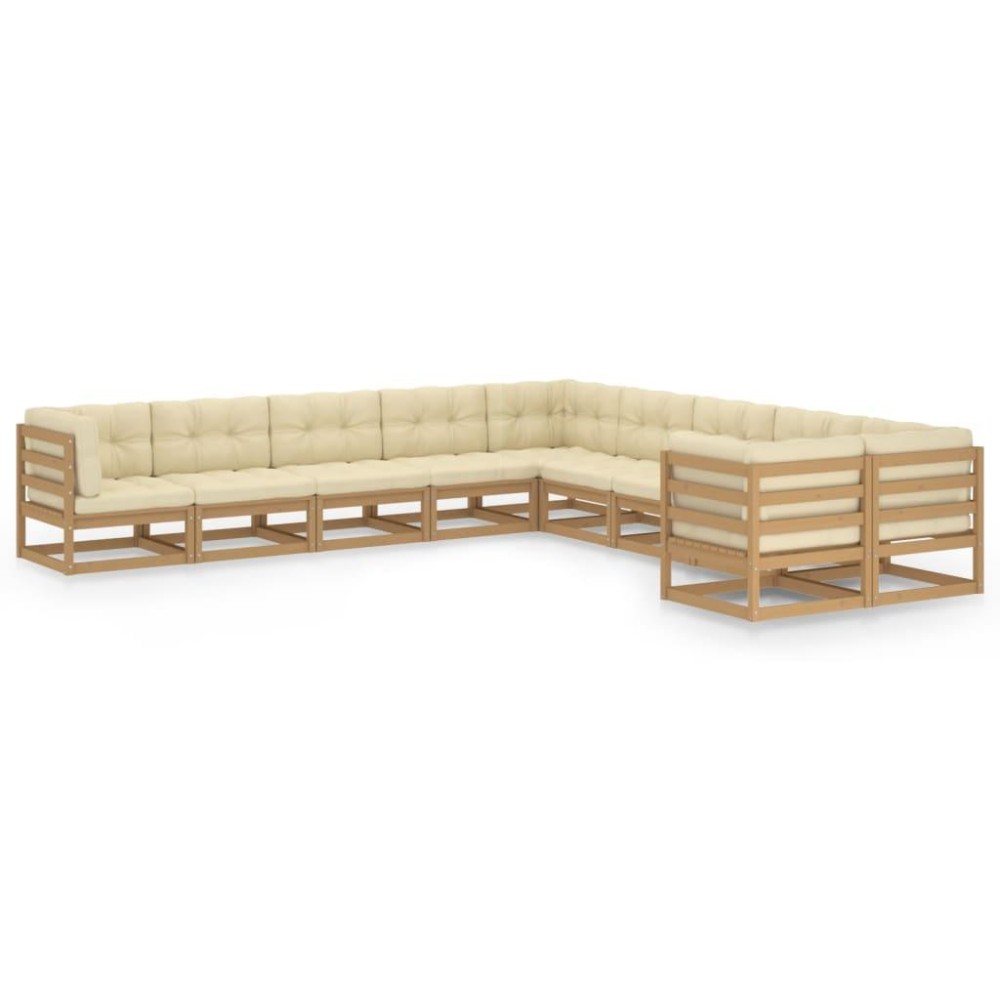 vidaXL 10 Piece Patio Lounge Set&Cushions Honey Brown Solid Pinewood