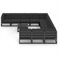 vidaXL 12 Piece Patio Lounge Set with Cushions Black Solid Pinewood