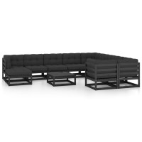 vidaXL 11 Piece Patio Lounge Set with Cushions Black Solid Pinewood