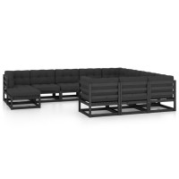 vidaXL 11 Piece Patio Lounge Set with Cushions Black Solid Pinewood