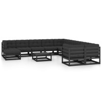 vidaXL 12 Piece Patio Lounge Set with Cushions Black Solid Pinewood