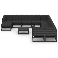 vidaXL 12 Piece Patio Lounge Set with Cushions Black Solid Pinewood