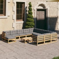 vidaXL 12 Piece Patio Lounge Set with Cushions Black Solid Pinewood