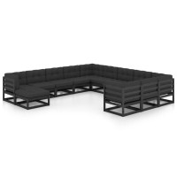 vidaXL 12 Piece Patio Lounge Set with Cushions Black Solid Pinewood