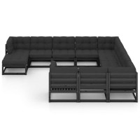 vidaXL 12 Piece Patio Lounge Set with Cushions Black Solid Pinewood