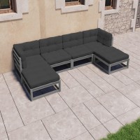 vidaXL 6 Piece Patio Lounge Set with Cushions Gray Solid Pinewood