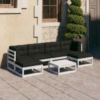 vidaXL 7 Piece Patio Lounge Set with Cushions White Solid Pinewood