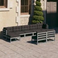 vidaXL 9 Piece Patio Lounge Set with Cushions Gray Solid Pinewood