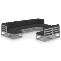 vidaXL 9 Piece Patio Lounge Set with Cushions Gray Solid Pinewood