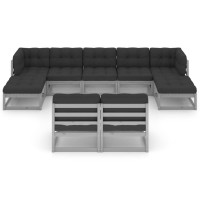 vidaXL 9 Piece Patio Lounge Set with Cushions Gray Solid Pinewood