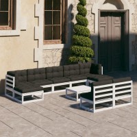 vidaXL 10 Piece Patio Lounge Set with Cushions White Solid Pinewood