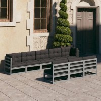 vidaXL 8 Piece Patio Lounge Set with Cushions Gray Solid Pinewood