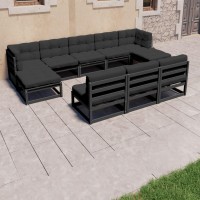 vidaXL 8 Piece Patio Lounge Set with Cushions Black Solid Pinewood