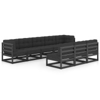 vidaXL 8 Piece Patio Lounge Set with Cushions Black Solid Pinewood